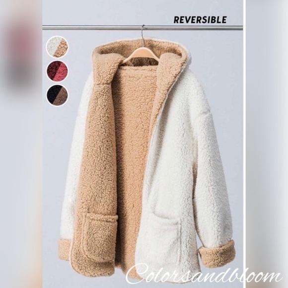 LAST! Reversible Teddy Faux Fur  Fleece Jacket - Picture 3 of 6